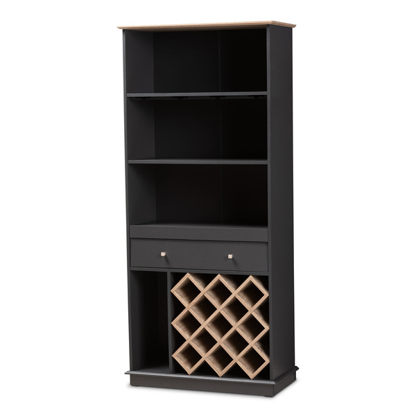 Baxton Studio Mattia Modern Dark Grey and Oak Finished Wood Wine Cabinet 150-9002